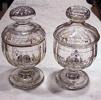 Lot image - Pair of Cut Glass Gilt-Decorated Covered Jars