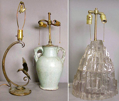 Lot image - Group of Three Ceramic and Brass Lamps