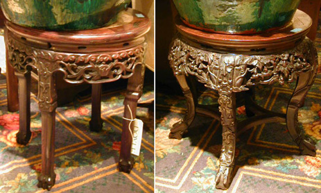 Lot image - Two Chinese Hardwood Marble-Inset Stands
