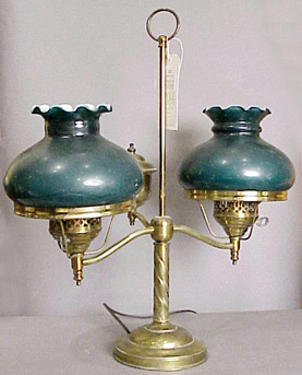 Lot image - Brass Two-Light Student Lamp