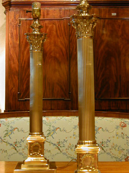 Lot image - Group of Four Glass and Brass Lamps