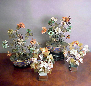 Lot image - Group of Four Hardstone and Cloisonne Floral Groups