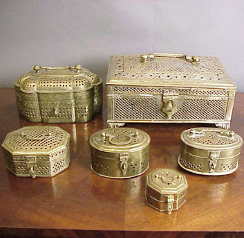 Lot image - Group of Six Pierced Brass Boxes