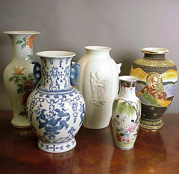 Lot image - Group of Five Asian Style Porcelain Vases