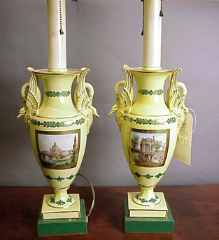 Lot image - Pair of Empire Style Porcelain Lamps