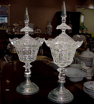 Lot image - Pair of Georgian Style Cut Glass and Silver Covered Compotes
