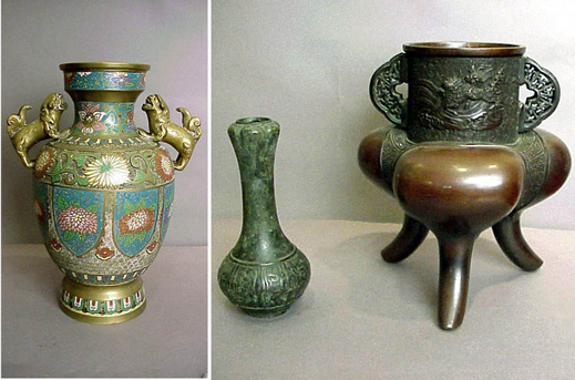 Lot image - Group of Four Japanese Bronze and Cloisonne Articles