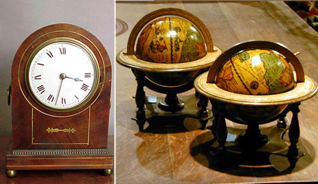Lot image - Two Globe Bookends Together with a French Mahogany Clock