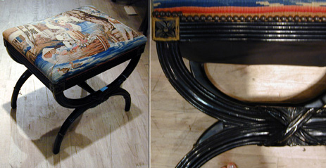 Lot image - Neoclassical Style Needlepoint Upholstered Painted Stool