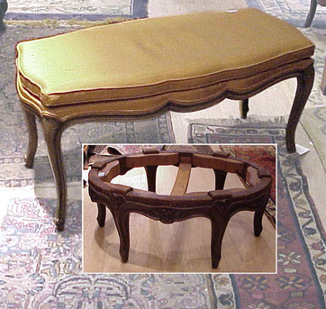 Lot image - Louis XV Style Upholstered Fruitwood Bench and a Louis XV Stool