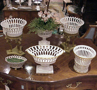 Lot image - Group of Six Reticulated Porcelain Articles