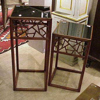 Lot image - Two Faux Bamboo Glass Top Stands