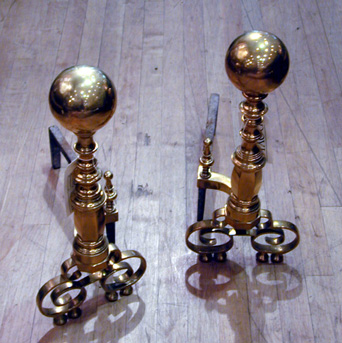 Lot image - Pair of Baroque Style Brass Andirons