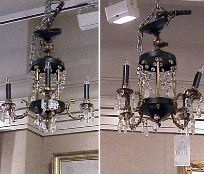 Lot image - Pair of Empire Style Gilt-Metal and Cut Glass Four-Light Chandeliers