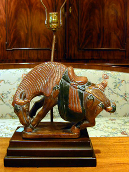 Lot image - Two Asian Bronze and Pottery Lamps