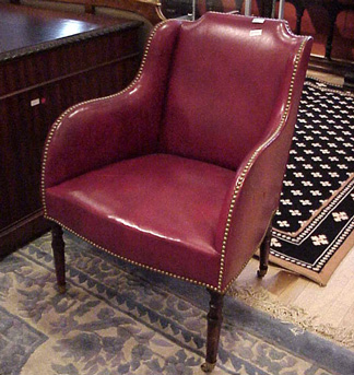 Lot image - Pair of Regency Style Upholstered Mahogany Armchairs