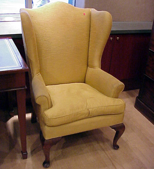 Lot image - Queen Anne Style Upholstered Mahogany Wing Chair