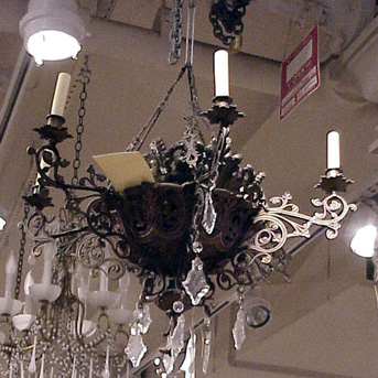 Lot image - Victorian Gilt-Metal and Cut Glass Six-Light Chandelier