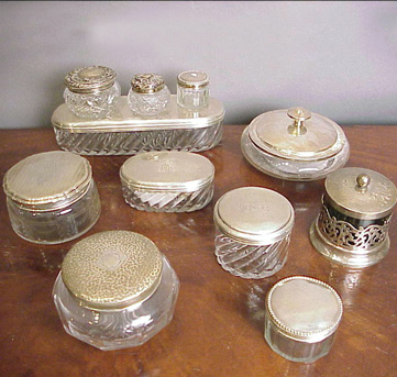 Lot image - Group of Sterling Silver, Silver Plated and Glass Covered Boxes