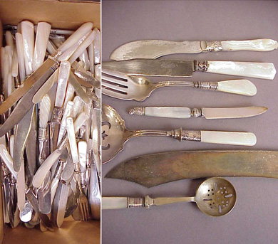 Lot image - Group of Sterling Silver and Mother-of-Pearl Handled Flatware