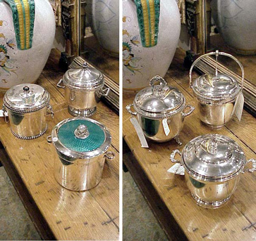 Lot image - Five Silver Plated Ice Buckets and One Sterling Silver Ice Bucket