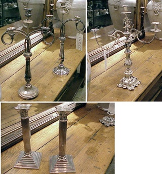 Lot image - Group of Five Silver Plated Candlesticks and Candelabrum