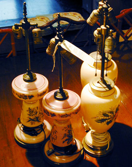 Lot image - Two Pairs of Painted Glass Lamps