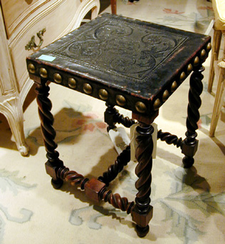 Lot image - Baroque Style Leather Covered Stool