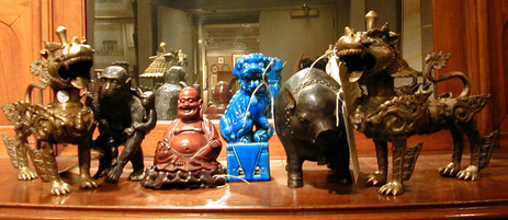 Lot image - Group of Six Asian Style Metal, Wood and Ceramic Figures