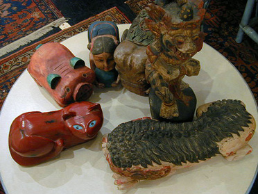 Lot image - Group of Five Painted Wood Carvings
