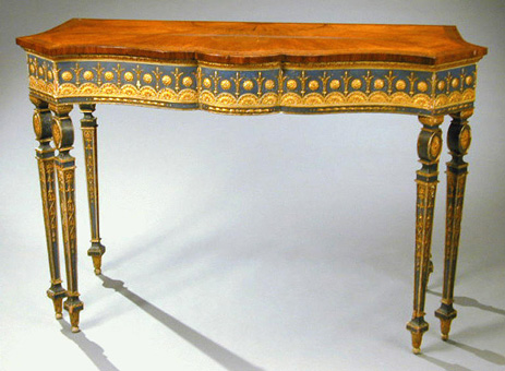Lot image - George III Style Inlaid Mahogany, Gilt and Painted Console