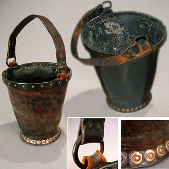Lot image - Two English Leather Fire Buckets