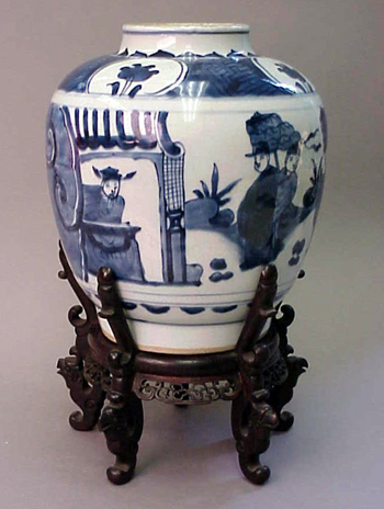 Lot image - Chinese Blue and White Porcelain Jar with Figural Designs