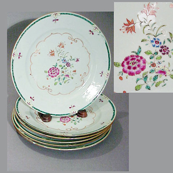 Lot image - Set of Six Chinese Famille Rose Export Porcelain Plates