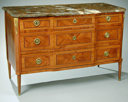 Lot image - Louis XVI Gilt-Bronze Mounted Inlaid Walnut and Rosewood Commode