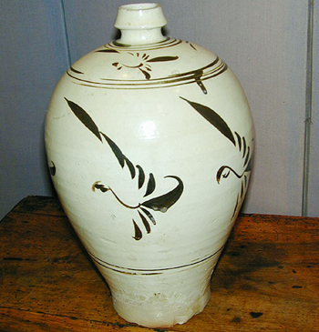 Lot image - Chinese Brown Painted White Cizhou Meiping
