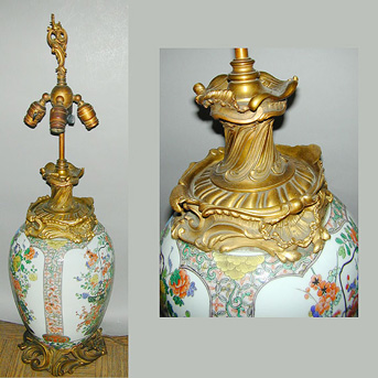 Lot image - Pair of Gilt-Bronze Mounted Samson Type Porcelain Lamps