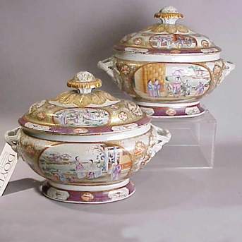 Lot image - Pair of Chinese famille rose porcelain covered tureens