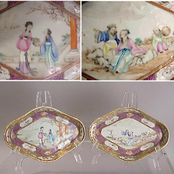Lot image - Pair of Chinese famille rose porcelain spoon trays