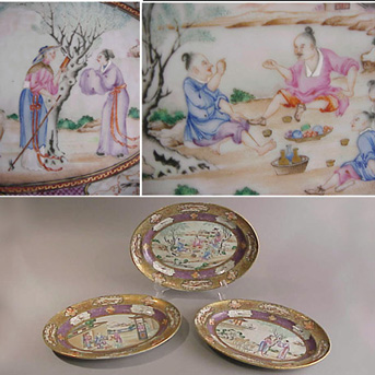 Lot image - Three small chinese famille rose porcelain oval platters
