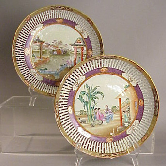 Lot image - Pair of Reticulated Circular Platters Diameter 9 1/2 inches (24.1 cm).