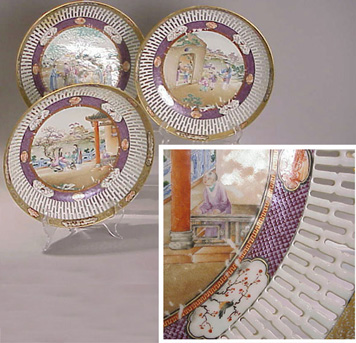 Lot image - Three Reticulated Circular Platters Diameter 10 3/8 inches (26.4 cm).
