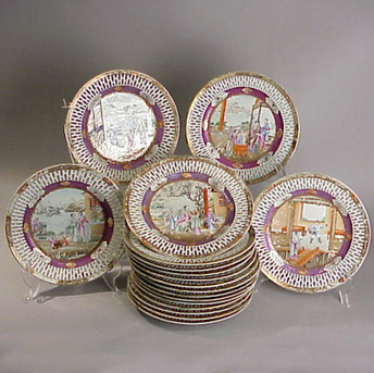 Lot image - Eighteen Chinese famille rose porcelain reticulated dessert plates