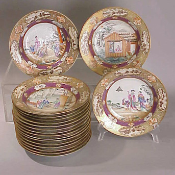 Lot image - Eighteen Chinese famille rose porcelain deep dessert plates