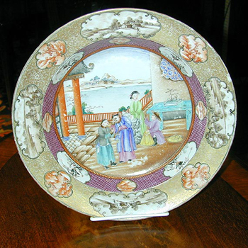 Lot image - Fourteen Chinese famille rose porcelain rimmed soup plates