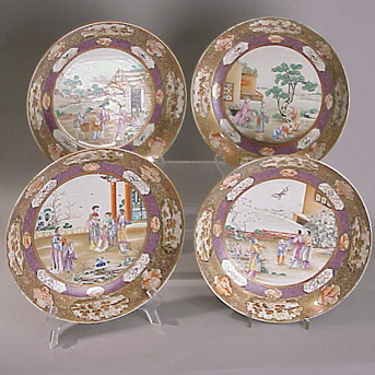 Lot image - Four Chinese famille rose porcelain shallow bowls