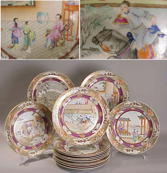 Lot image - Fourteen Chinese famille rose porcelain dinner plates