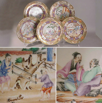 Lot image - Five Chinese famille rose porcelain plates , two dinner and three soup