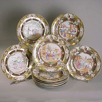 Lot image - Twelve Armorial Dessert Plates with the Arms of Barnard Impaling Bolland Diameter 7 7/8 inches (20 cm).
