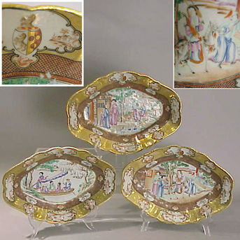 Lot image - Three Lobed Lozenge Form Dishes Length 10 1/2, 9 5/8 inches (26.7, 24.4 cm).